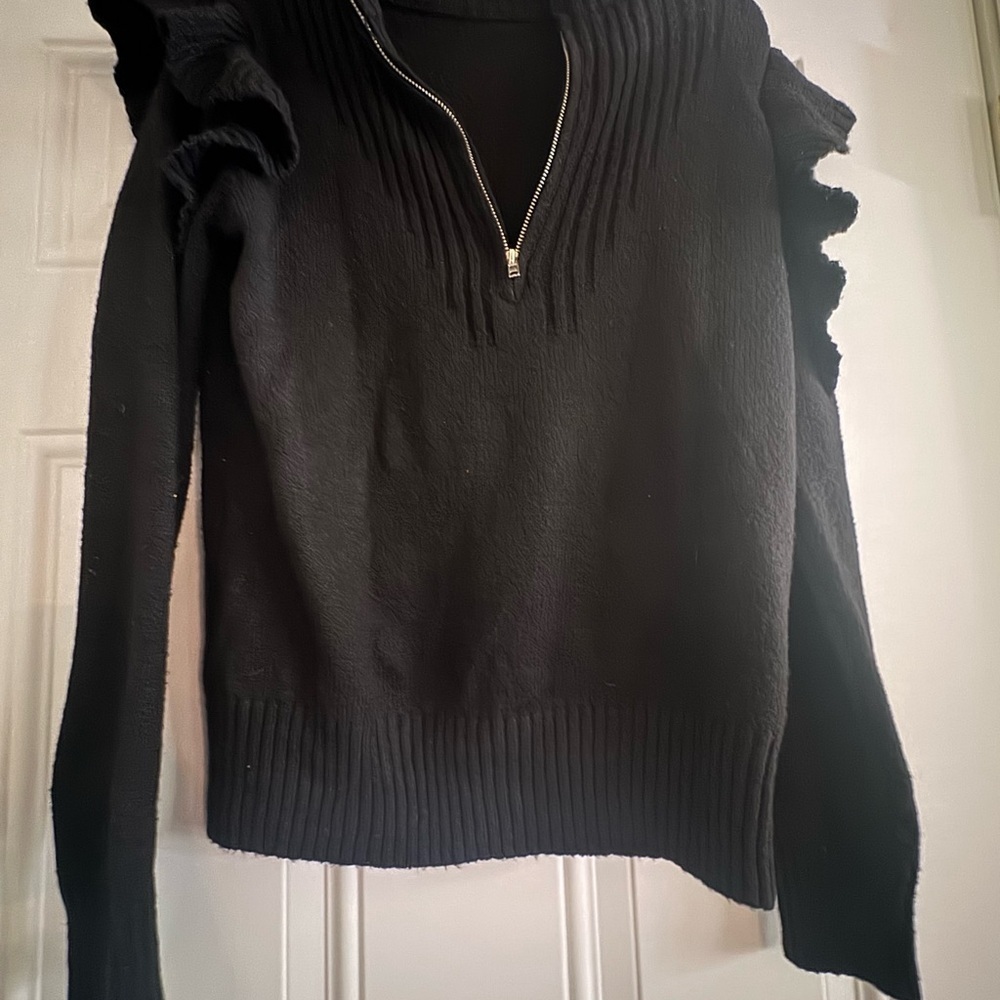 Black Women's Sweater with Ruffle Details - Picture 4 of 9